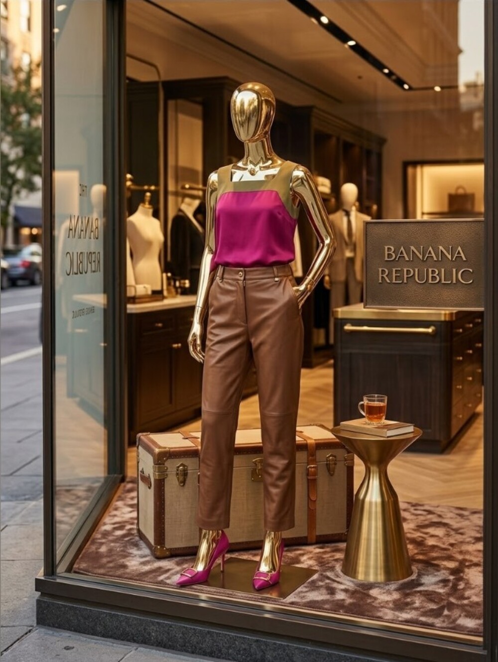 Banana Republic Magenta and Olive Colorblock Sleeveless Tank